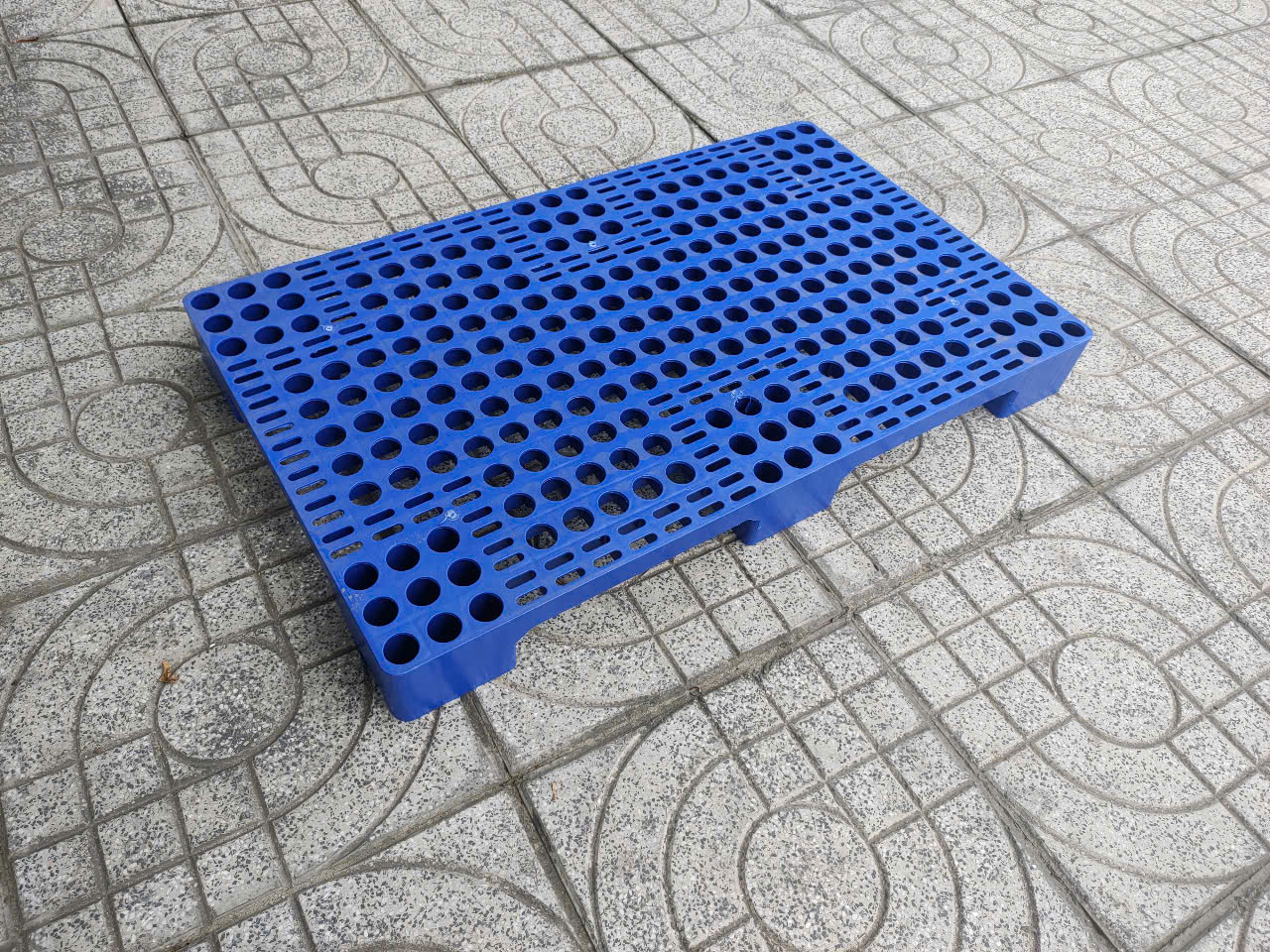 Chủng pallet nhựa nguyên sinh lót sàn giá rẻ chân cao 100 mm tại Nha Trang, mặt nhựa, khối nguyên cứng cáp. Chuyên sử dụng lót hàng hóa tại Nhà Máy và kho bãi chuẩn HACCP tại Pallet Nhựa Gạo Nam tại Nha Trang.